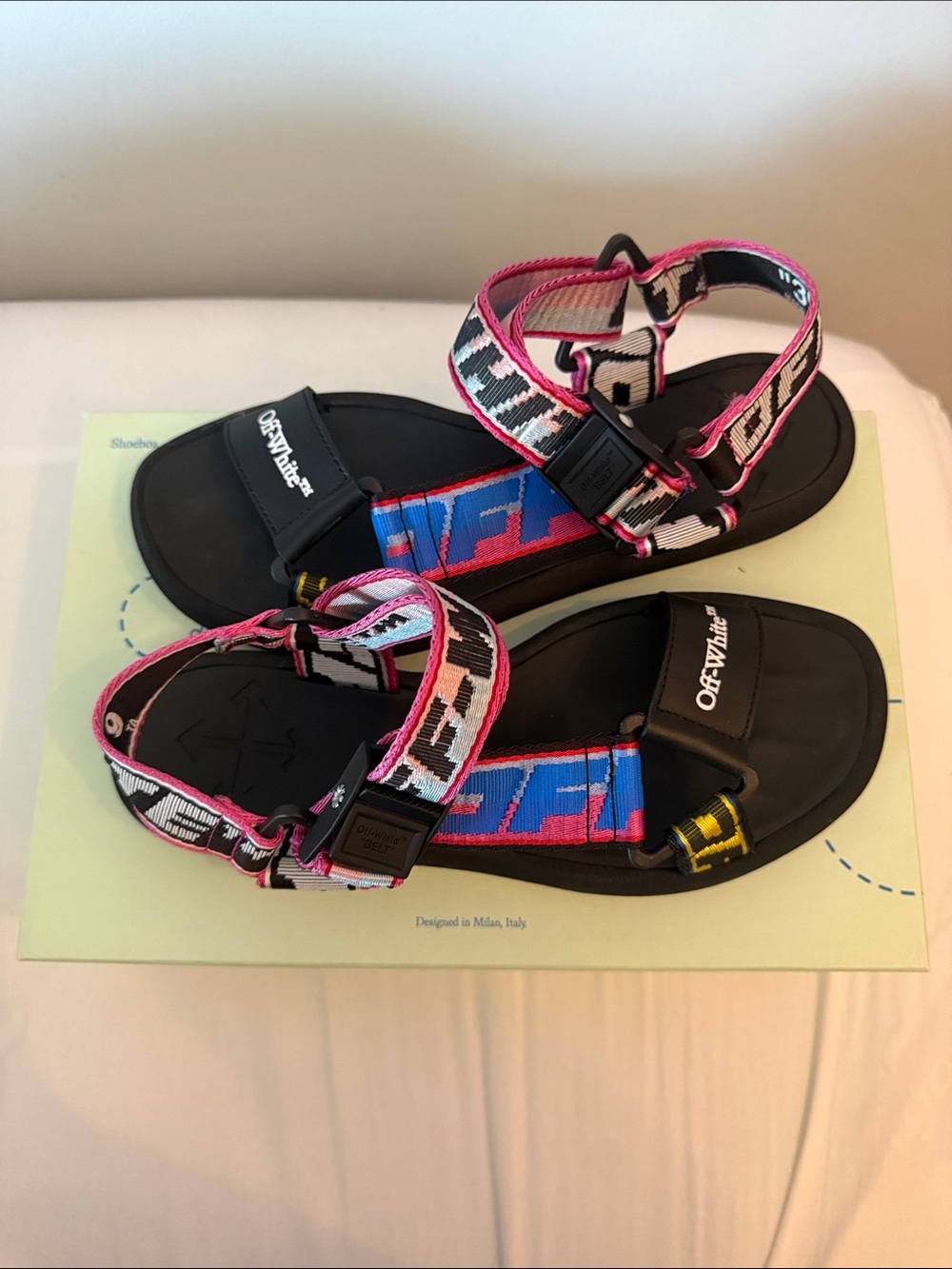 Off-White Multicolor Webbing Strap Sandals - Pink/Blue/Black